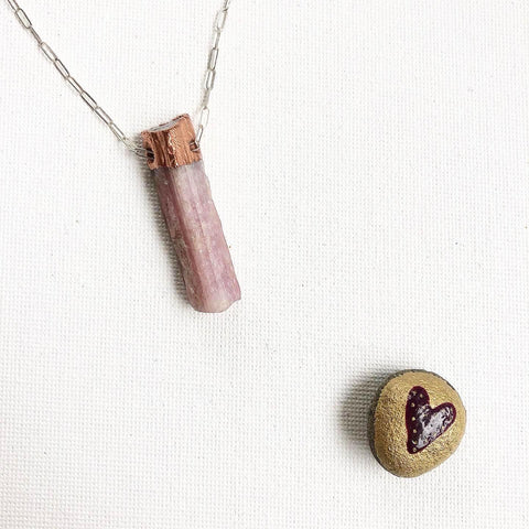 Pink Tourmaline with Heart Necklace